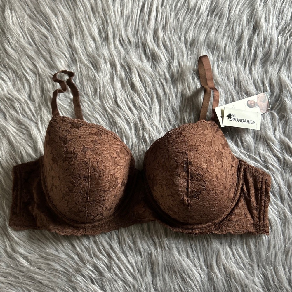No Boundaries Balconette Bra Womens Size 40C Brown Floral Lace Underwire